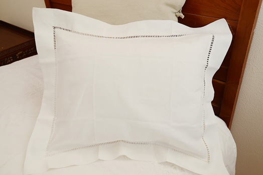 Extra Fancy Winter White Linen Hemstitch Sham. Standard - Click Image to Close